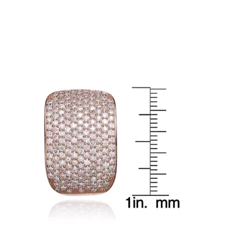 Lab Created Sterling Silver with Clear Cubic Zirconia Square Omega Back Earrings