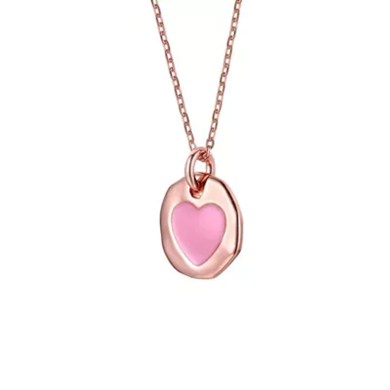 Lab Created Children's with Colored Heart Enamel Medallion Pendant Necklace