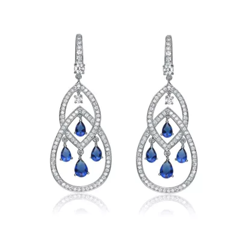 Lab Created Sterling Silver with Colored Cubic Zirconia Double Teardrop Chandelier Earrings