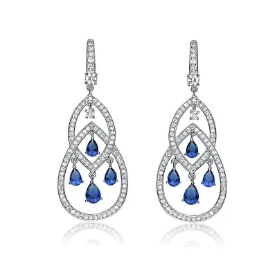Lab Created Sterling Silver with Colored Cubic Zirconia Double Teardrop Chandelier Earrings