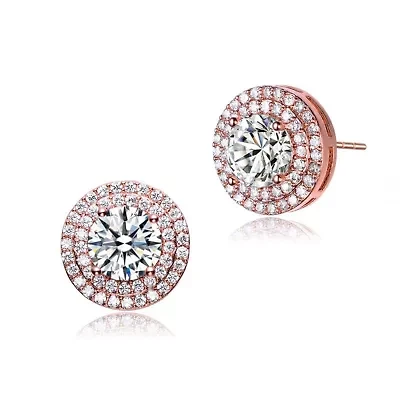 Lab Created Sterling Silver with Colored Cubic Zirconia round Halo Stud Earrings