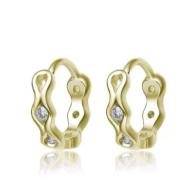 Lab Created Sterling Silver with Clear Cubic Zirconia Small Round Hoop Earrings