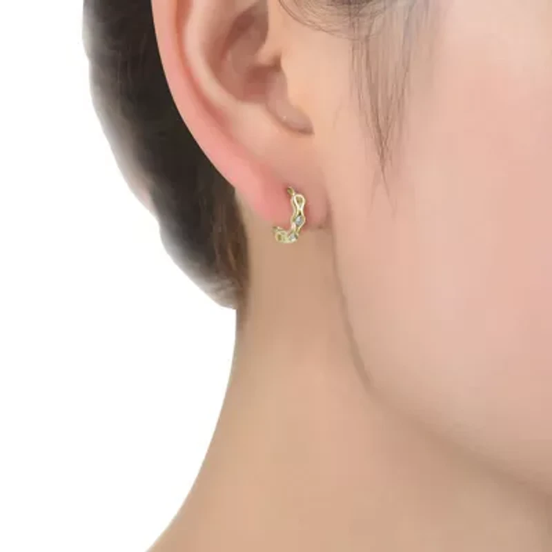 Lab Created Sterling Silver with Clear Cubic Zirconia Small Round Hoop Earrings