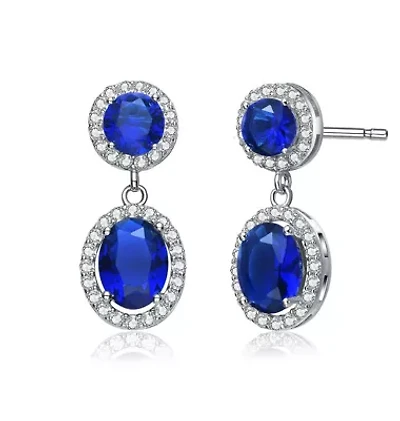 Lab Created Sterling Silver White Gold Plating with Colored Cubic Zirconia Stately Drop Earrings