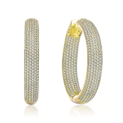 Lab Created Sterling Silver with Clear Cubic Zirconia 10-Row French Pave Inside Out Hoop Earrings