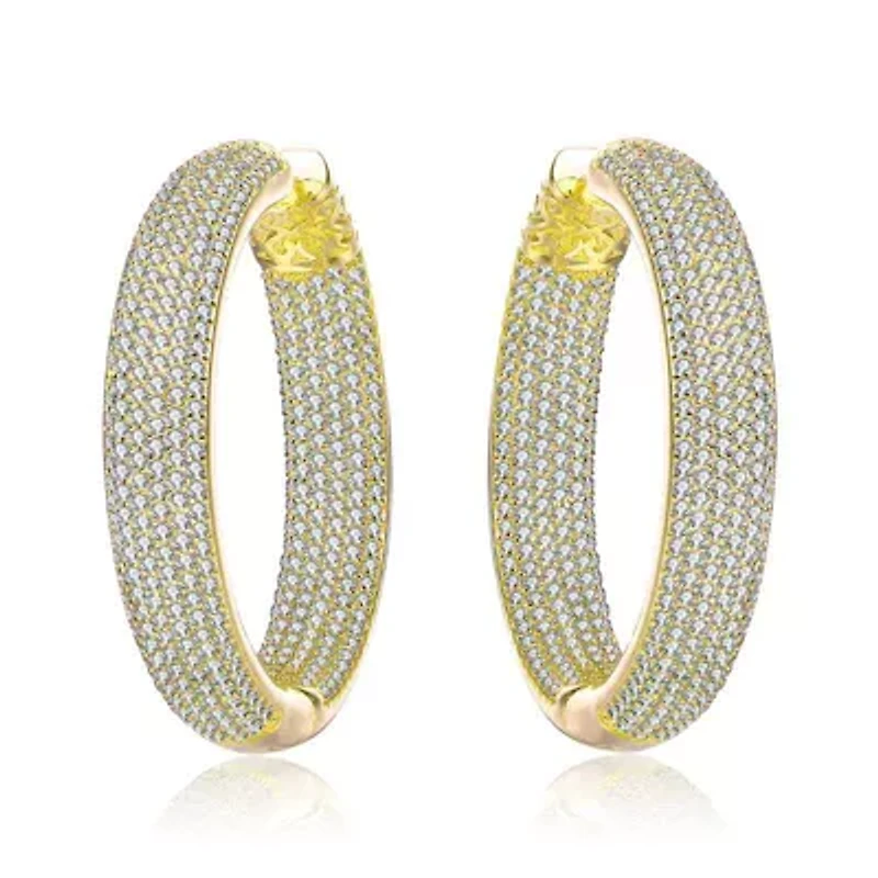 Lab Created Sterling Silver with Clear Cubic Zirconia 10-Row French Pave Inside Out Hoop Earrings