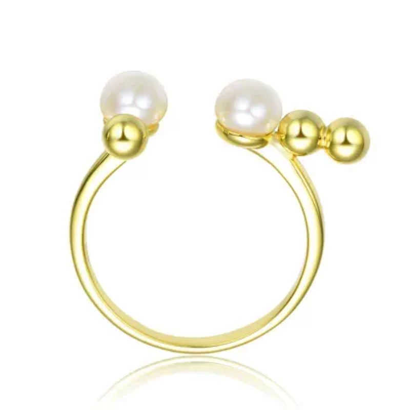 Lab Created Sterling Silver 14K Gold Plated with White 5MM freshwater Pearls Modern Ring