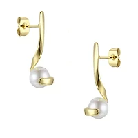 Lab Created Sterling Silver with White Freshwater Pearl Ribbon Swirl Dangle Drop Earrings