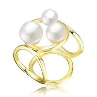 Lab Created Sterling Silver 14K Gold Plated with White Freshwater Pearls Open Design Ring