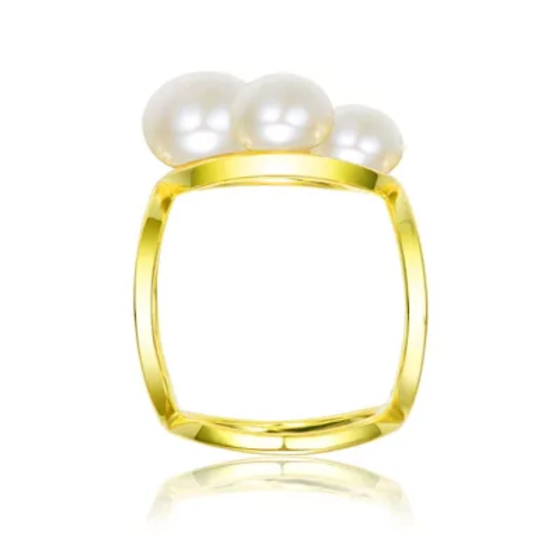 Lab Created Sterling Silver 14K Gold Plated with White Freshwater Pearls Open Design Ring
