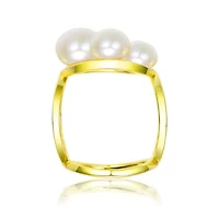 Lab Created Sterling Silver 14K Gold Plated with White Freshwater Pearls Open Design Ring