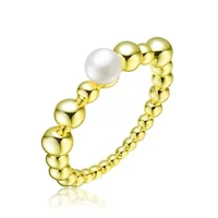 Lab Created Sterling Silver 14K Gold Plated with White 4.5MM Fresh Water Pearl Ring