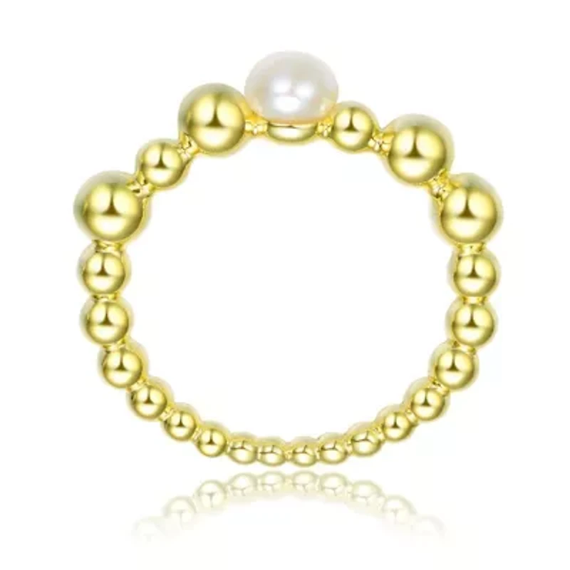 Lab Created Sterling Silver 14K Gold Plated with White 4.5MM Fresh Water Pearl Ring