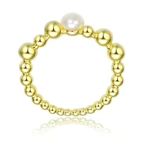 Lab Created Sterling Silver 14K Gold Plated with White 4.5MM Fresh Water Pearl Ring