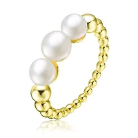 Lab Created Sterling Silver 14K Gold Plated with White 4.5MM 3 Freshwater Pearls Ring