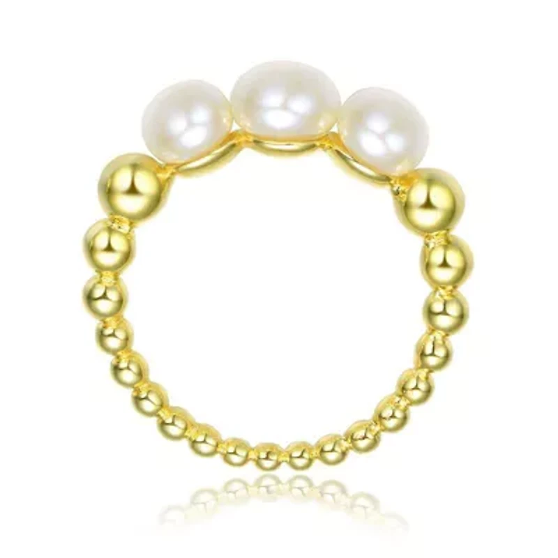 Lab Created Sterling Silver 14K Gold Plated with White 4.5MM 3 Freshwater Pearls Ring
