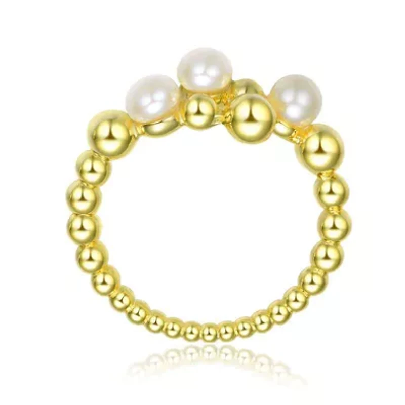 Lab Created Sterling Silver 14K Gold Plated with White Genuine Freshwater Pearl Bypass Ring