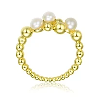 Lab Created Sterling Silver 14K Gold Plated with White Genuine Freshwater Pearl Bypass Ring