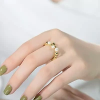 Lab Created Sterling Silver 14K Gold Plated with White Genuine Freshwater Pearl Bypass Ring