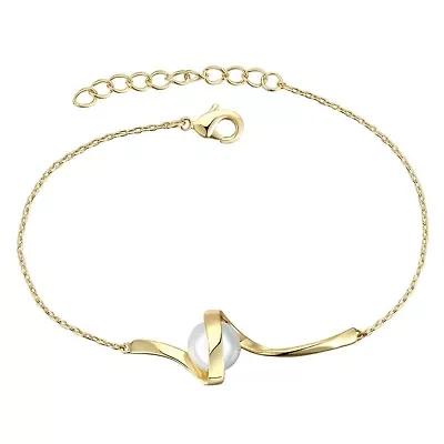 Lab Created Sterling Silver with 7mm White Freshwater Pearl Adjustable Layering Bracelet