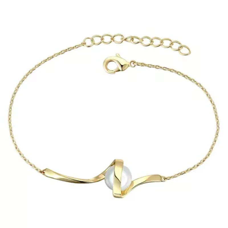 Lab Created Sterling Silver with 7mm White Freshwater Pearl Adjustable Layering Bracelet