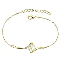 Lab Created Sterling Silver with 7mm White Freshwater Pearl Adjustable Layering Bracelet