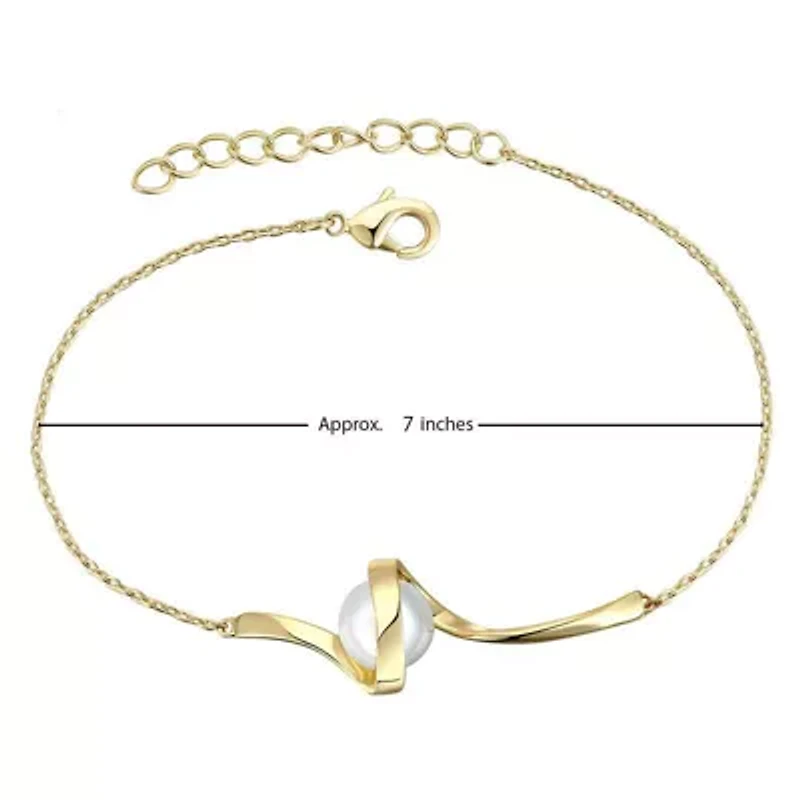 Lab Created Sterling Silver with 7mm White Freshwater Pearl Adjustable Layering Bracelet
