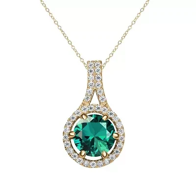 Lab Created 14k Gold Plated with Colored Cubic Zirconia Drop Pendant Necklace