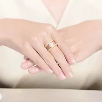 Lab Created 14K Gold Plated with White Genuine Freshwater Pearl Double Band Geometric Square Stacked Ring