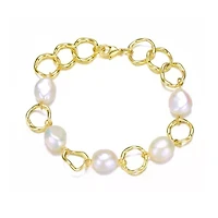 Lab Created Sterling Silver with White Genuine Freshwater Pearl Chain Bracelet