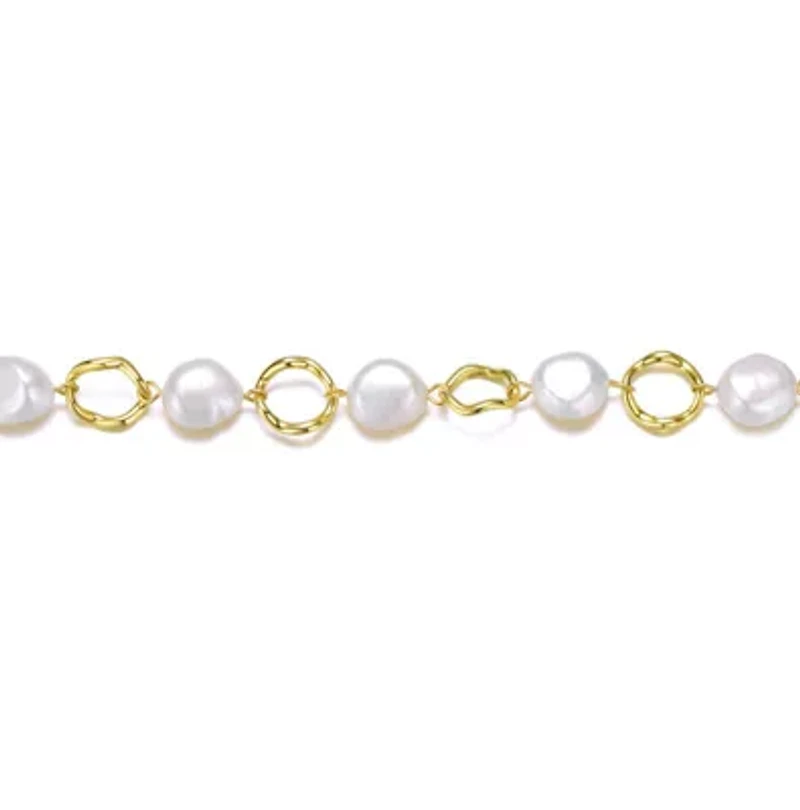 Lab Created Sterling Silver with White Genuine Freshwater Pearl Chain Bracelet
