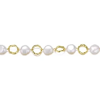 Lab Created Sterling Silver with White Genuine Freshwater Pearl Chain Bracelet
