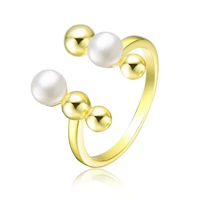 Lab Created Sterling Silver 14K Gold Plated with White 5MM Fresh Water Pearl Modern Ring