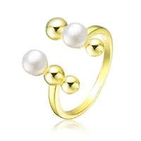 Lab Created Sterling Silver 14K Gold Plated with White 5MM Fresh Water Pearl Modern Ring