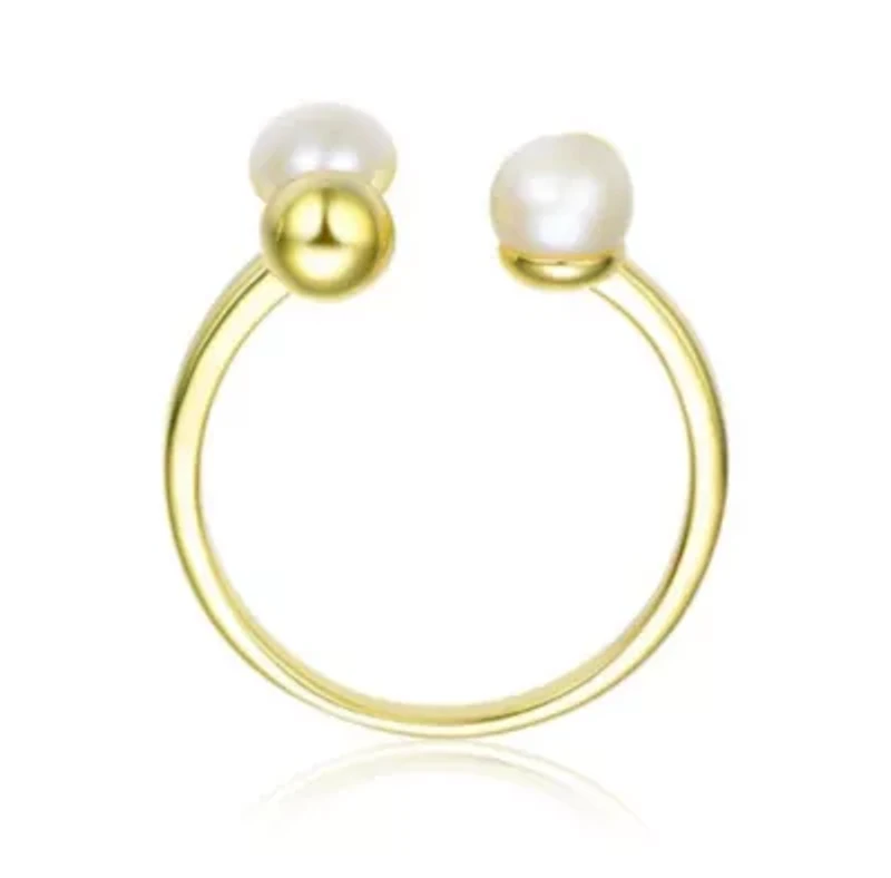 Lab Created Sterling Silver 14K Gold Plated with White 5MM Fresh Water Pearl Modern Ring