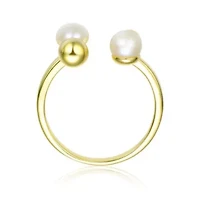 Lab Created Sterling Silver 14K Gold Plated with White 5MM Fresh Water Pearl Modern Ring
