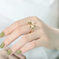 Lab Created Sterling Silver 14K Gold Plated with White 5MM Fresh Water Pearl Modern Ring