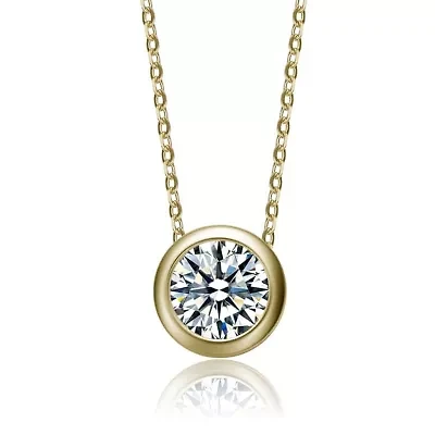 Lab Created Round Solitaire with Bezel Set Clear Cubic Zirconia Floating Pendant Necklace
