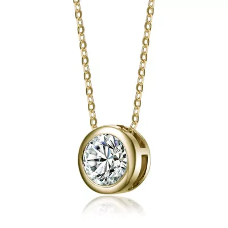 Lab Created Round Solitaire with Bezel Set Clear Cubic Zirconia Floating Pendant Necklace