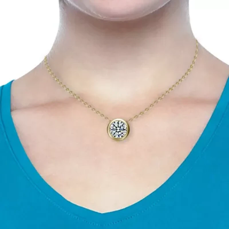Lab Created Round Solitaire with Bezel Set Clear Cubic Zirconia Floating Pendant Necklace