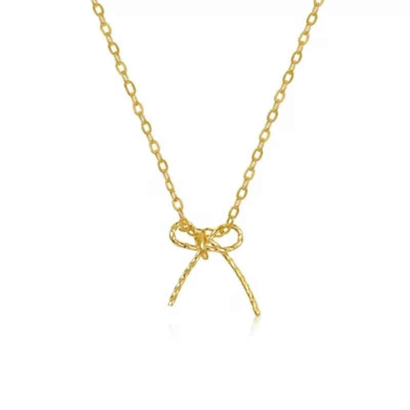 Lab Created 14K Gold Plated Ribbon Bow-Tie Gifted Pendant Necklace for Kids