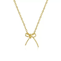 Lab Created 14K Gold Plated Ribbon Bow-Tie Gifted Pendant Necklace for Kids