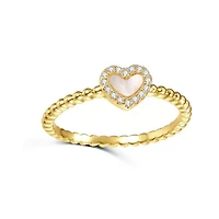 Lab Created 14K Gold Plated with Mother of Pearl & Cubic Zirconia Beaded Band Promise Stacking Ring for Kids/Teens