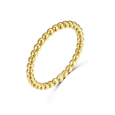 Lab Created 14K Gold Plated with Clear Cubic Zirconia Beaded Stacking Ring Wedding Band for Kids/Teens