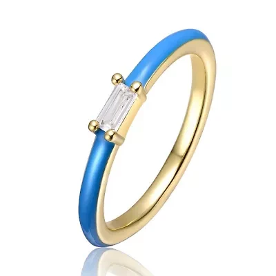 Lab Created 14K Gold Plated with Clear Cubic Zirconia & Colored Enamel Slim Stacking Ring for Kids/Teens
