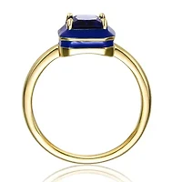 Lab Created 14K Gold Plated with Sapphire Blue Cubic Zirconia & Enamel Radiant Solitaire Ring