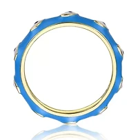 Lab Created 14K Gold Plated with Blue Bamboo White Evil Eye Enamel Slim Stacking Band Ring for Kids/Teens