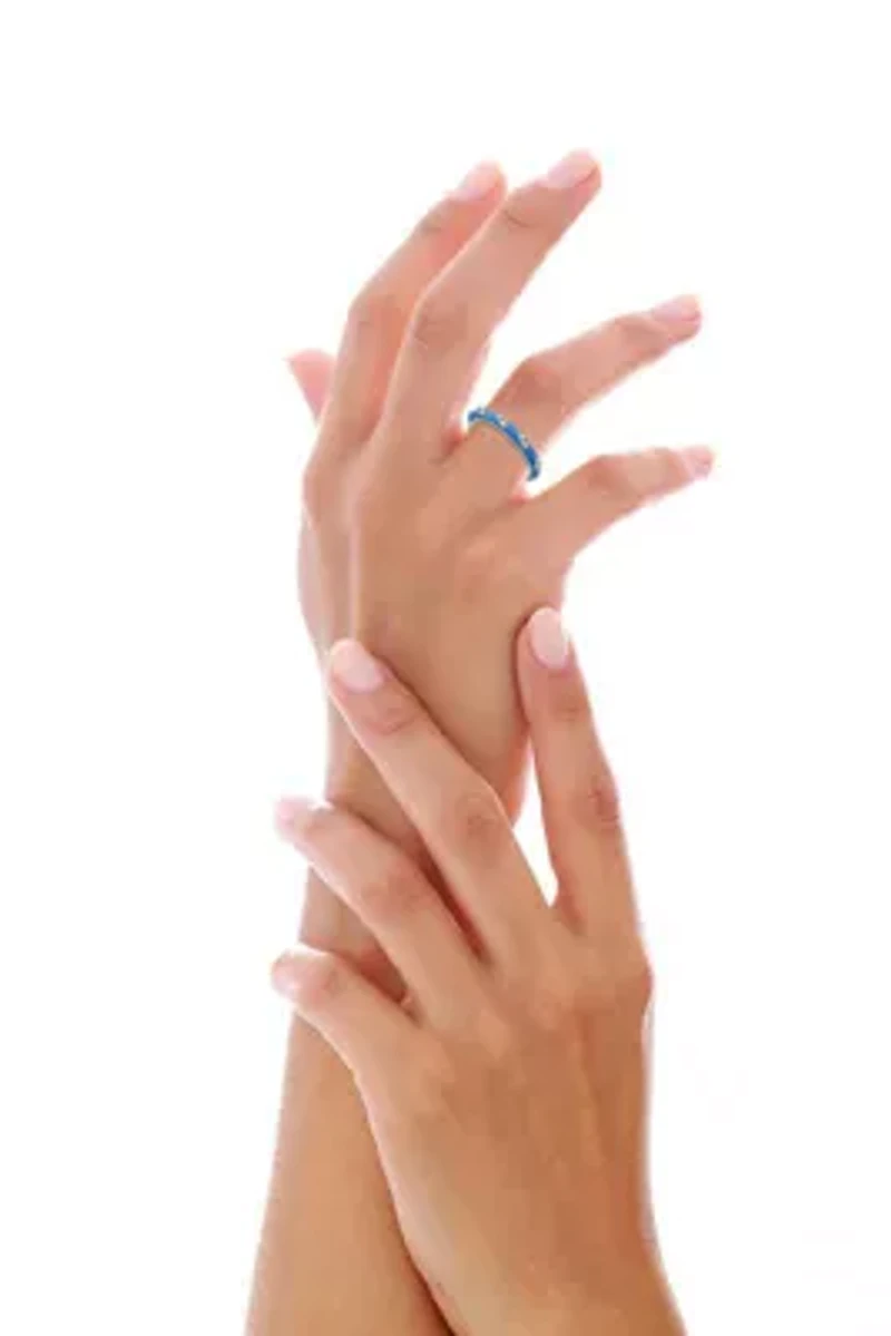 Lab Created 14K Gold Plated with Blue Bamboo White Evil Eye Enamel Slim Stacking Band Ring for Kids/Teens