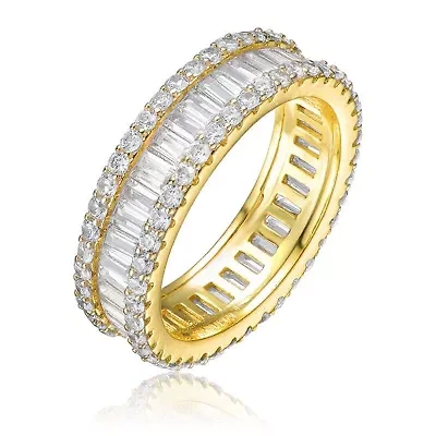 Lab Created 14K Gold Plated with Clear Baguette Cubic Zirconia Wide Band Ring