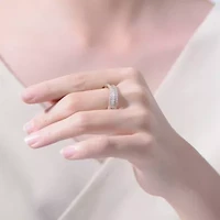 Lab Created 14K Gold Plated with Clear Baguette Cubic Zirconia Wide Band Ring